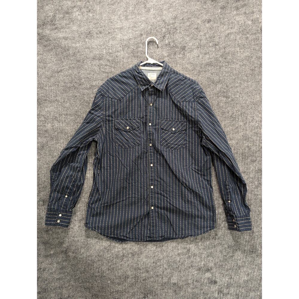 Old Navy Men's Black Long Sleeve Pockets Classic Fit Striped Casual Shirt Size L